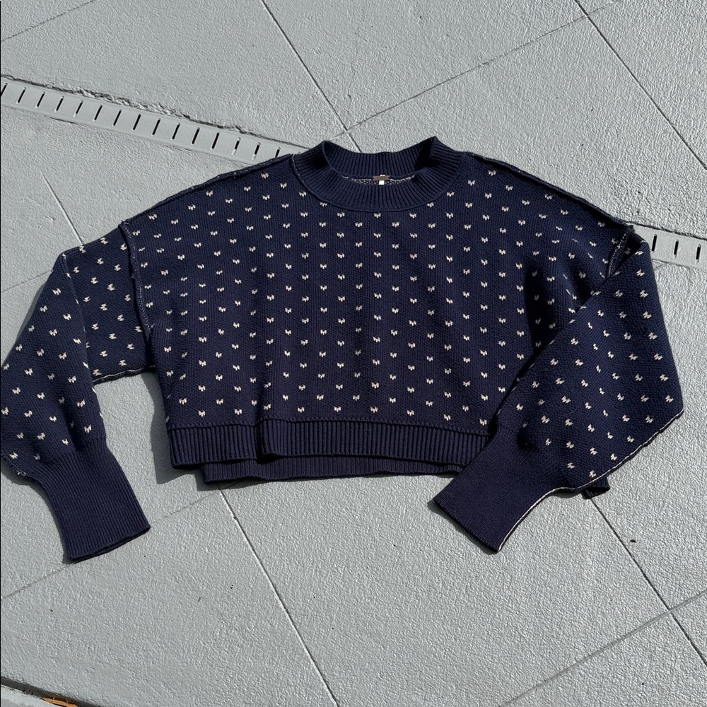 Free People Navy Blue Patterned Women's Sweater